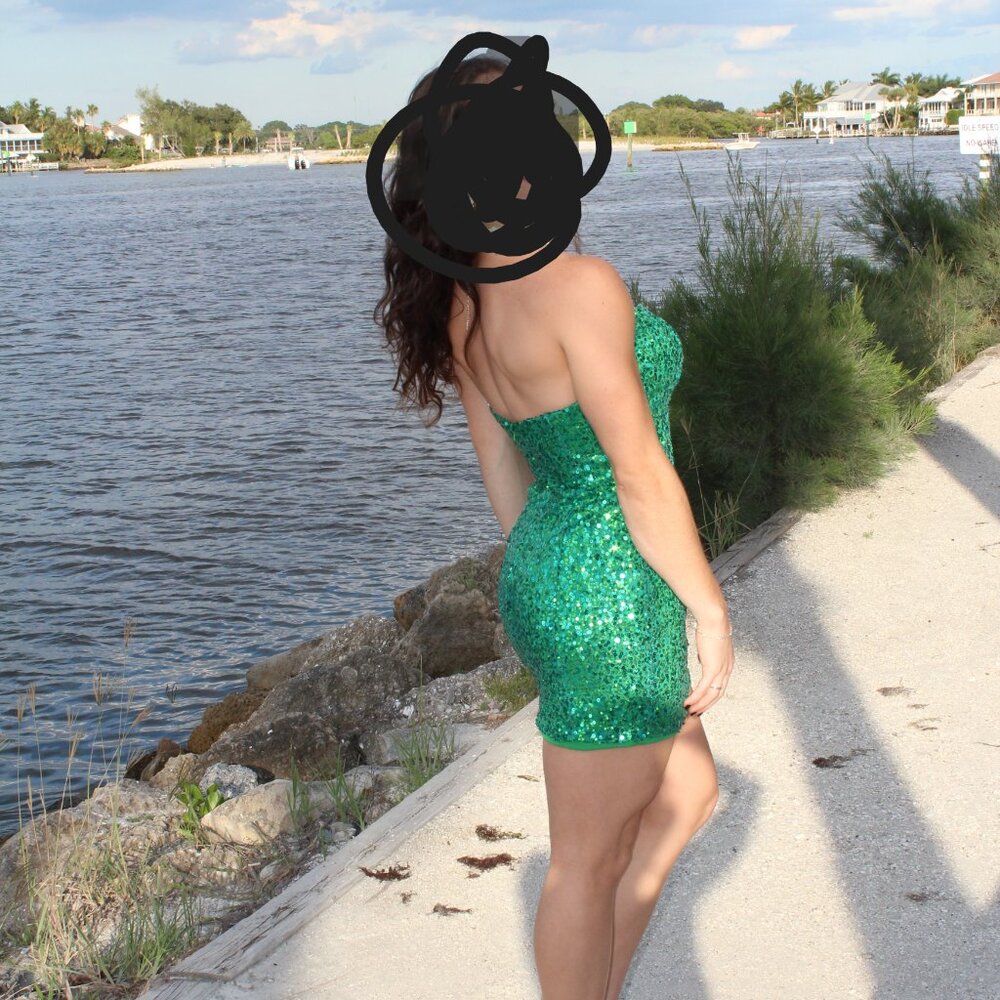 Alyce Paris Strapless Green Sequin Dress sz8 fits like 4-6 - Picture 3 of 8